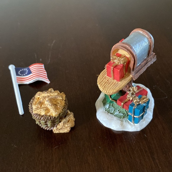 Mailbox, Flag and Basket of Wood - Folk Art Villages Christmas Tea Shoppe - Picture 2 of 8